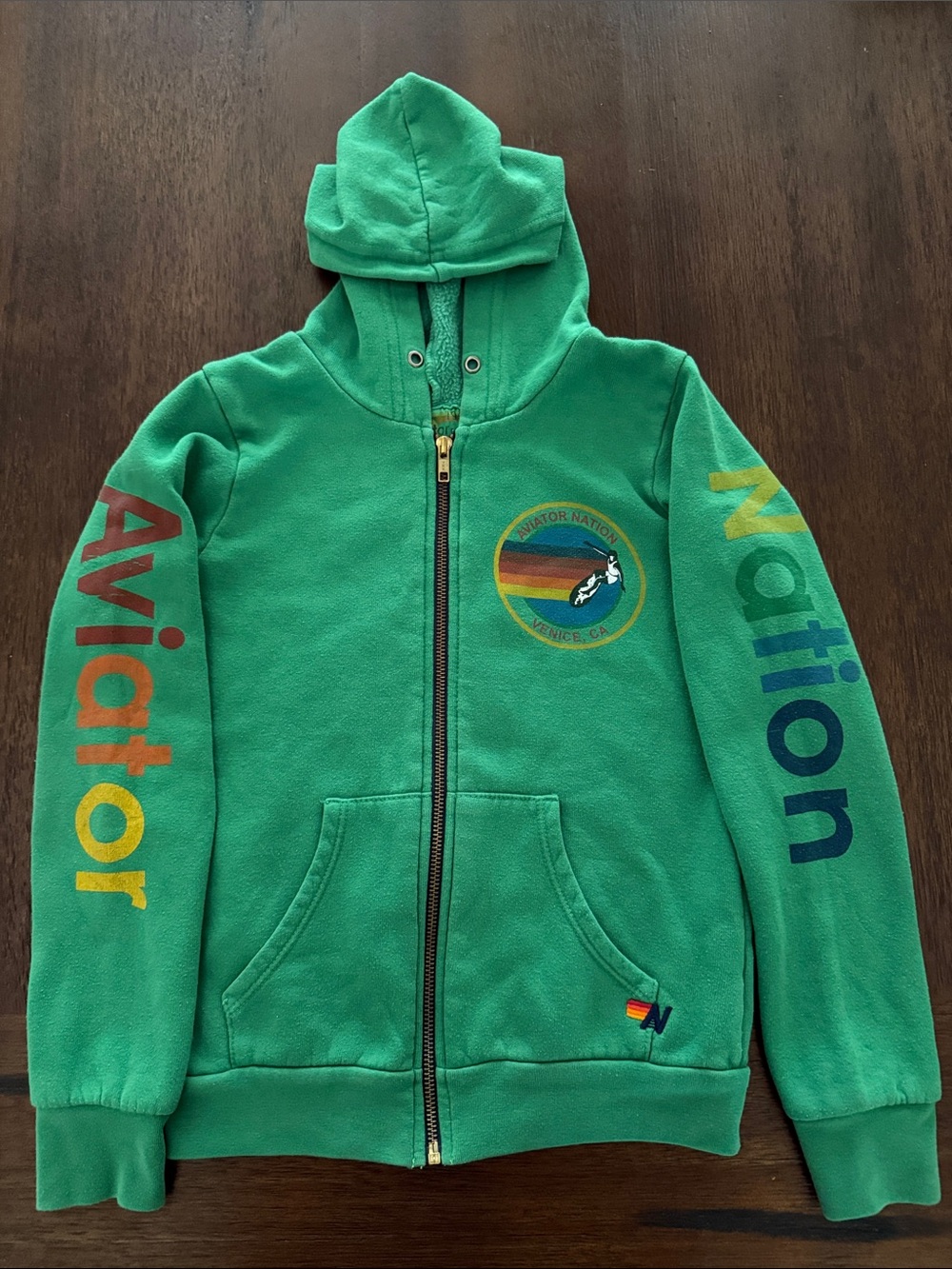 Aviator Nation Kids Green Zip Hoodie Venice Ca Size 10